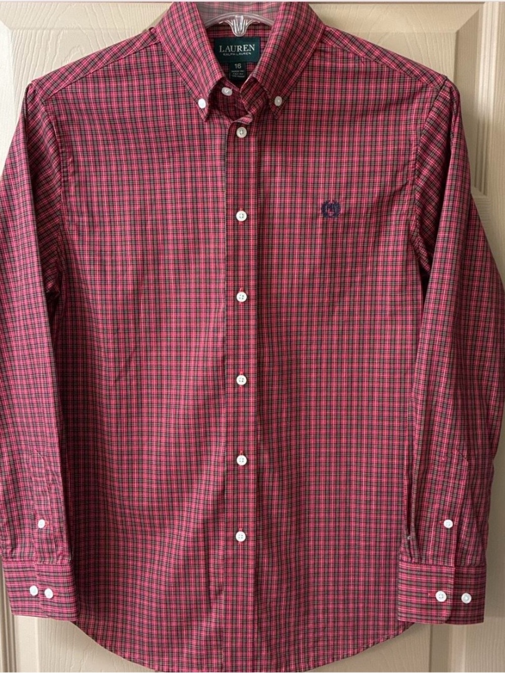 Lauren Ralph Lauren Boys  Pink and Green Plaid Button-Down Shirt